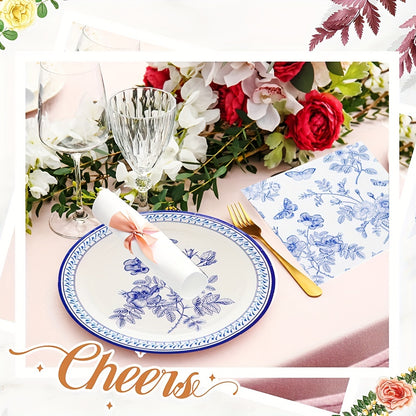 25 unidades, Platos de Papel Florales Blancos y Azules, Platos para Fiesta de Boda de 17.78 cm para Tema de Fiesta Floral, Fiesta de Despedida de Soltera, Baby Shower, Decoraciones para Fiesta de Cumpleaños Floral.