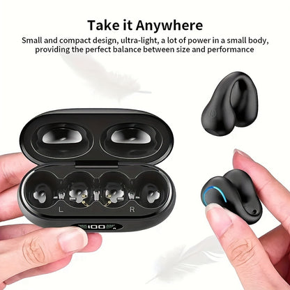 Tapones para los oídos inalámbricos con clip de oreja abierta BT 5.3, auriculares deportivos con micrófono incorporado con gancho para la oreja y gancho para la oreja, caja de carga inalámbrica y pantalla