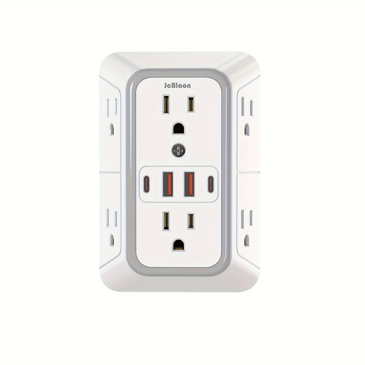 JcBlaon Protector contra sobretensiones de 6 tomacorrientes con 4 puertos USB - Cargador de pared para el hogar, la oficina, viajes | Diseño de enchufe múltiple