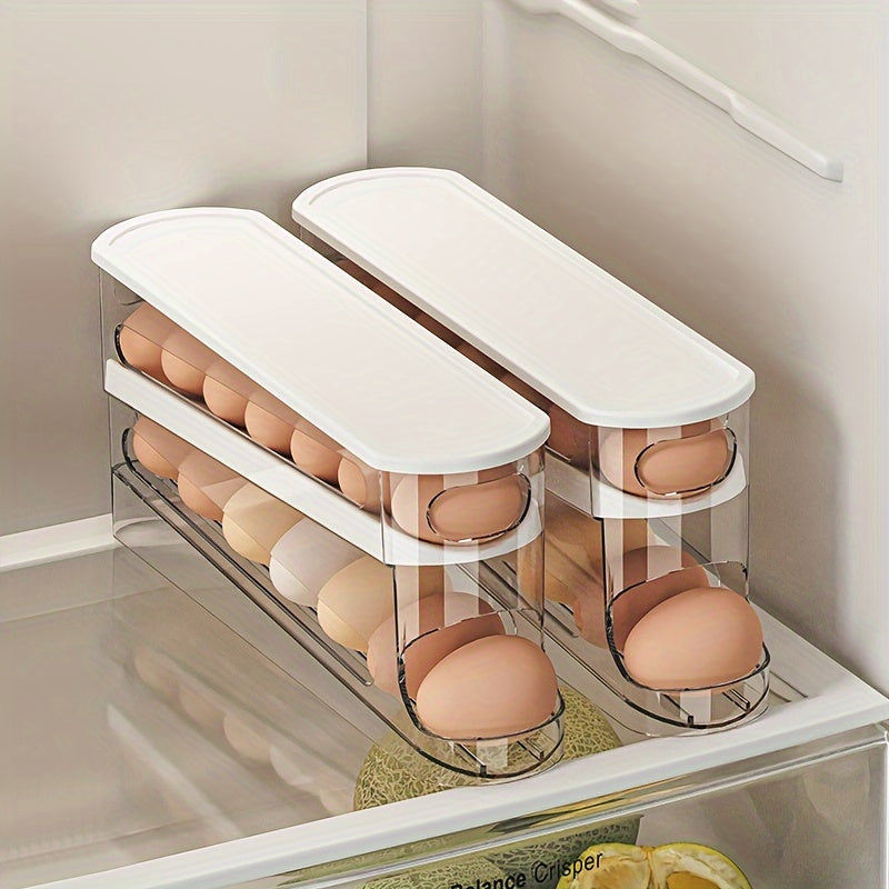 Caja de almacenamiento de huevos rodante que ahorra espacio para la puerta lateral del refrigerador: plástico duradero, sin batería, accesorio de cocina esencial