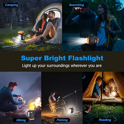 Luz LED solar multifuncional para acampar, linterna recargable portátil brillante, adecuada para caminatas al aire libre y campamentos