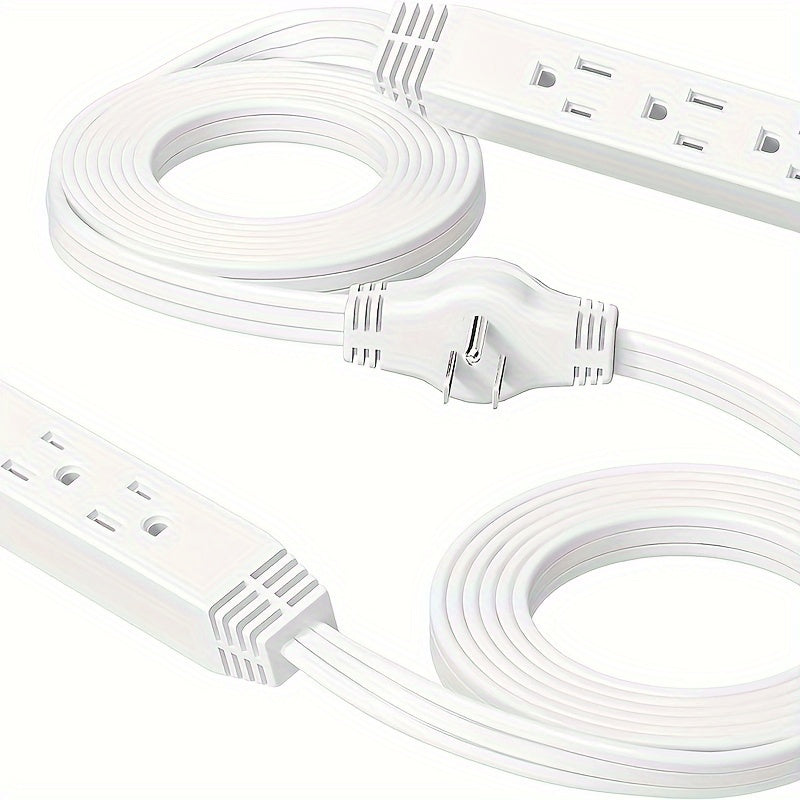 Regleta de alimentación con cable de extensión - Cable de 12 pies - 6 pies en cada lado - Enchufe de salida de cabeza plana (abrazador de pared) - 6 salidas polarizadas 13A 125V 1625W Aprobación ETL