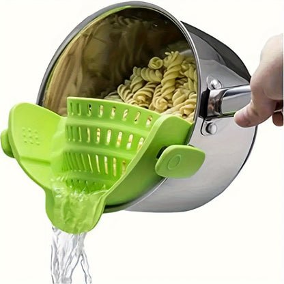 1 colador, colador de silicona para ollas, colador de silicona ajustable con clip para ollas, sartenes y tazones, colador de ollas de cocina, escurridor de ollas de mano, filtro de lavado de frutas para fideos, pasta, verduras, coladores de alimentos