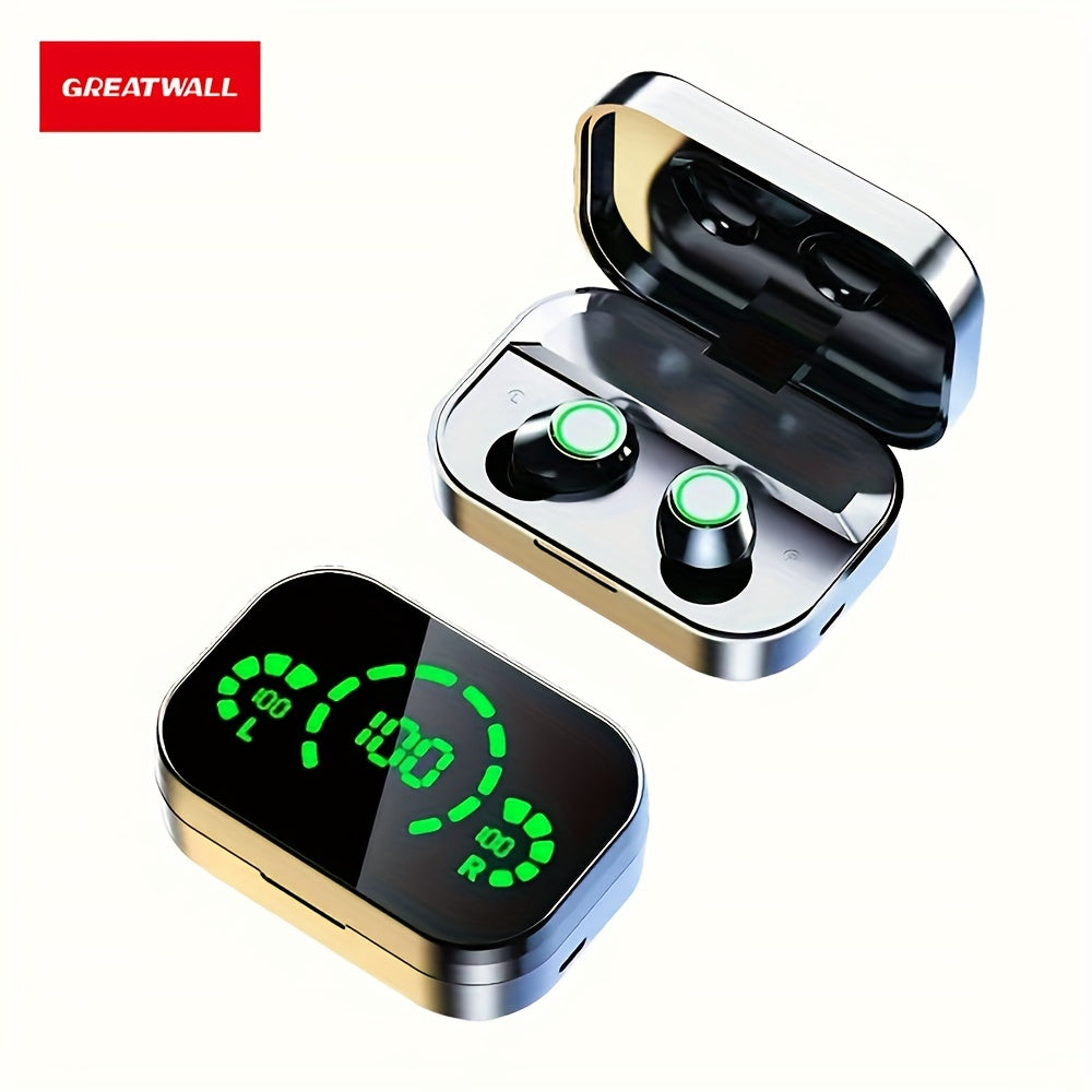 Auriculares inalámbricos inteligentes de triple pantalla GREATWALL 2024: pantalla digital LED, diseño de espejo elegante, auriculares con audio de alta definición, auriculares negros de moda, perfectos para deportes y juegos