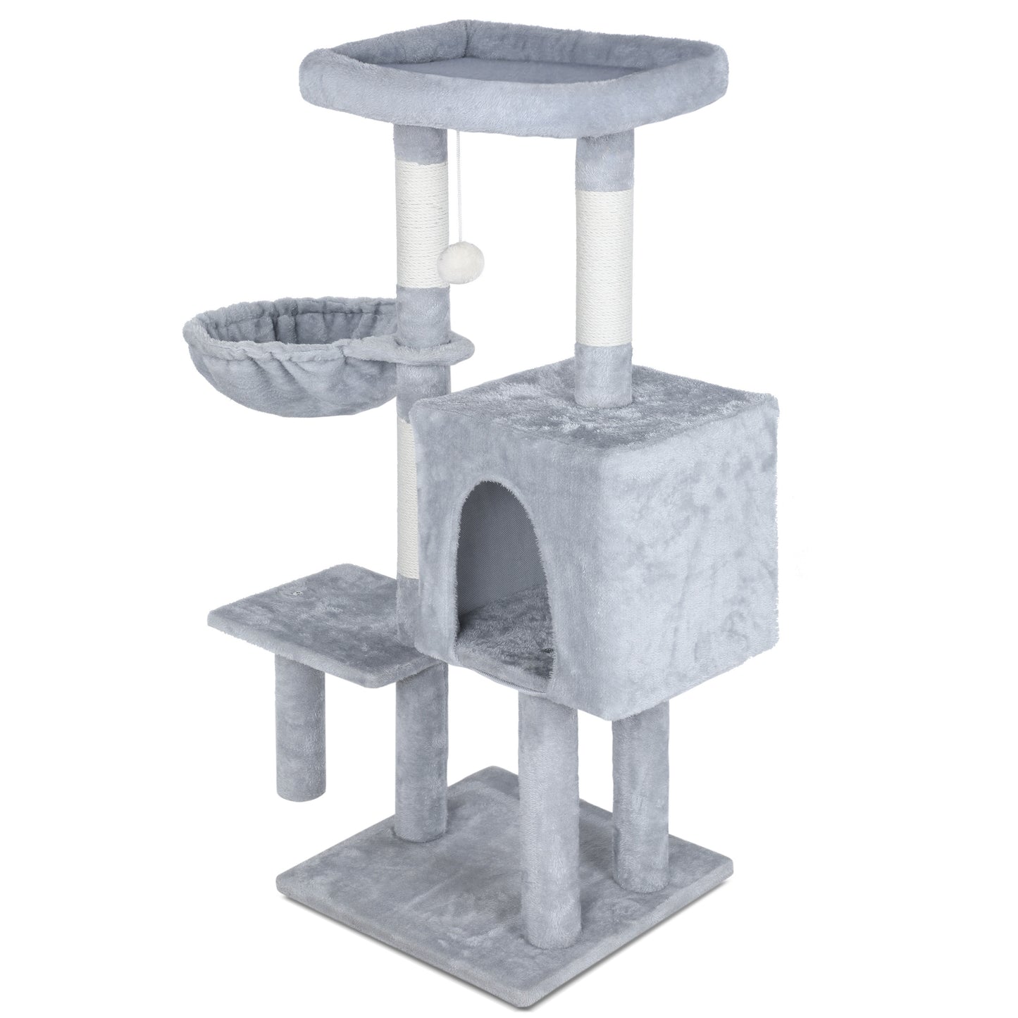 Torre de árbol para gatos de 42,5 pulgadas, árbol alto para gatos de interior, poste rascador para gatos con hamaca, casas para gatos de interior, torre para gatos grandes, gris