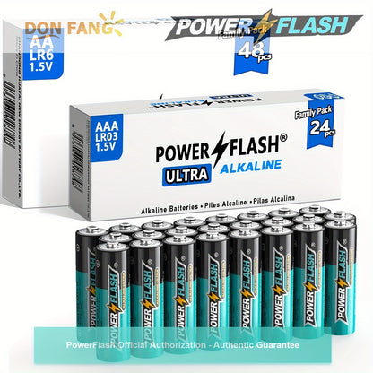 Pilas alcalinas PowerFlash de larga duración, paquete combinado, juego de 24 pilas AAA y 48 pilas AA para el hogar, varios dispositivos domésticos, trabajo