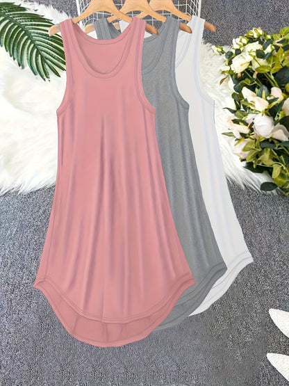 Conjunto de 3 vestidos básicos para estar en casa de talla grande, conjunto de 3 piezas de vestido de dormir liso con cuello redondo y tirantes finos para mujer