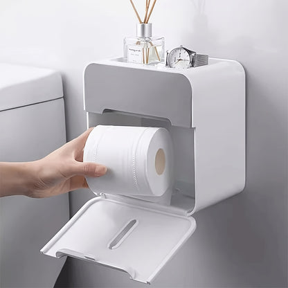 Caja para papel higiénico, sin perforaciones montada en la pared, caja de papel de doble capa impermeable para baño doméstico, porta papel higiénico.