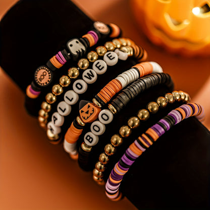 Pulsera de cuentas de arcilla polimérica con cabeza retro picante y calabaza, juego de 7 piezas transfronterizo de nuevo ambiente para Halloween