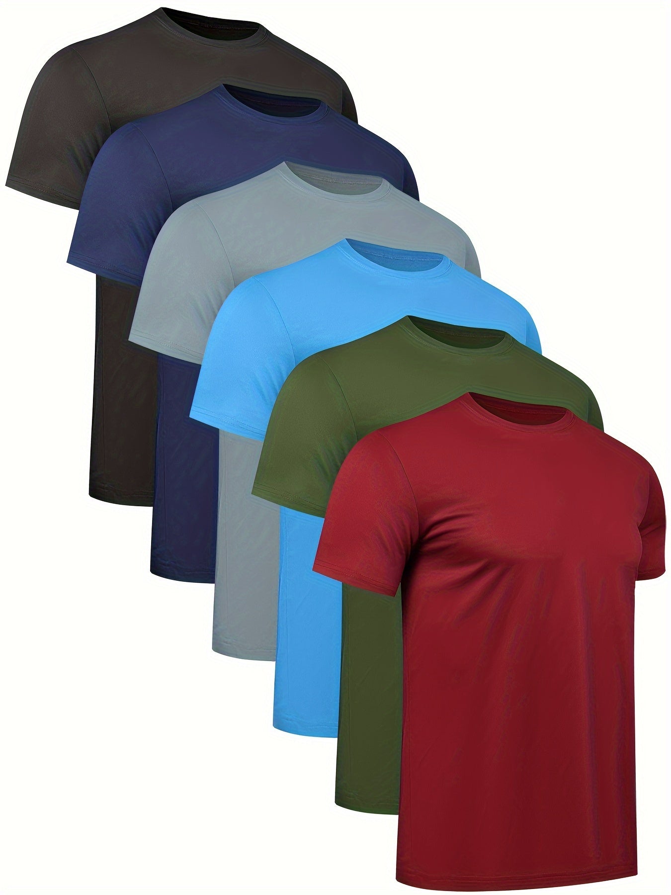 Paquete de 6 camisetas de entrenamiento para hombre, camisetas deportivas de manga corta y secado rápido con cuello redondo para correr