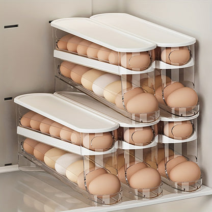 Caja de almacenamiento de huevos con ruedas que ahorra espacio para la puerta lateral del refrigerador: plástico duradero, sin batería, accesorio de cocina esencial