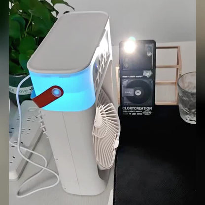 Ventilador de aire acondicionado con humidificación multifuncional de cinco agujeros, ventilador de agua de enfriamiento por aire acondicionado de 5 velocidades, humidificador con pulverización USB Tipo-C, regalo para el hogar, cumpleaños y Navidad