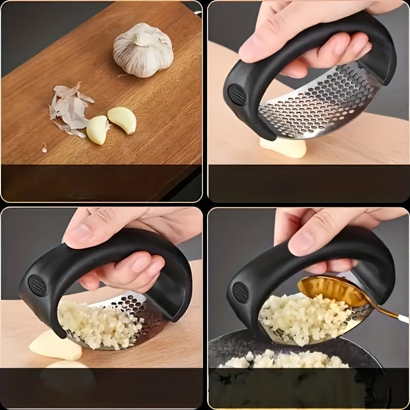 1 trituradora de ajo de acero inoxidable: cortadora manual de verduras y machacadora de frutas para restaurantes y supermercados: dispositivo de cocina fácil de usar para picar y prensar ajo