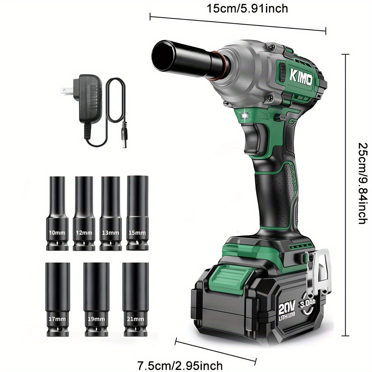 Llave de impacto inalámbrica de 20 V de 1/2 pulgada, 2832 in-lb y alto torque 3400 IPM, pistola de impacto con batería y cargador, 7 vasos de impacto, juego de taladro de impacto eléctrico con velocidad variable para neumáticos de automóvil, biciclet