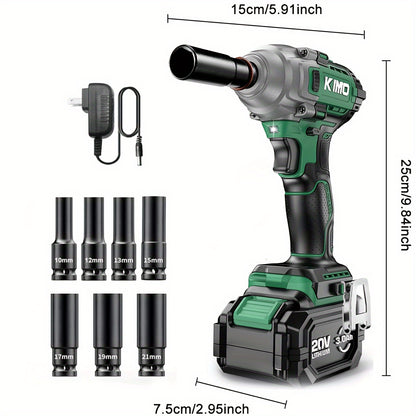 Llave de impacto inalámbrica de 20 V de 1/2 pulgada, 2832 in-lb y alto torque 3400 IPM, pistola de impacto con batería y cargador, 7 vasos de impacto, juego de taladro de impacto eléctrico con velocidad variable para neumáticos de automóvil, bicicleta