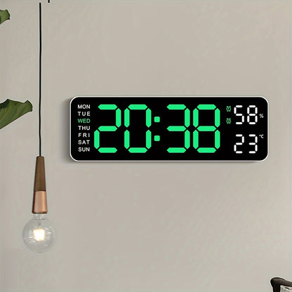 Reloj Digital de Pared, Visualización de Temperatura y Humedad, Brillo Ajustable, con Alarma Electrónica LED de Mesa, 12/24H para Decoración del Hogar