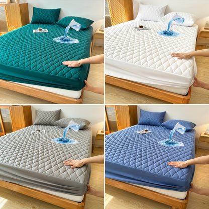 1 protector de colchón impermeable en capas (sin funda de almohada ni relleno de almohada), ropa de cama suave y cómoda de color sólido, funda de colchón, dormitorio, habitación de invitados, solo sábana ajustable impermeable