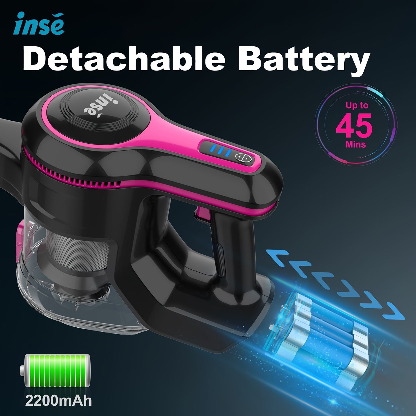 Aspiradora inalámbrica INSE N520, 6 en 1, recargable, potente, ligera, con batería de 2200 mAh