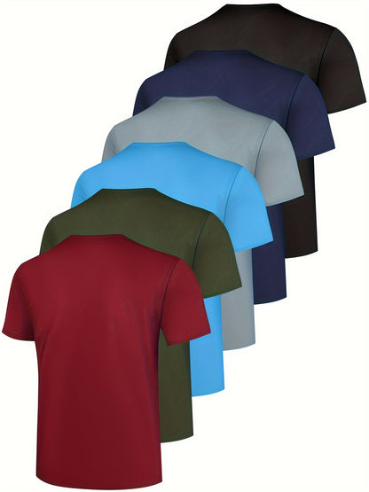 Paquete de 6 camisetas de entrenamiento para hombre, camisetas deportivas de manga corta y secado rápido con cuello redondo para correr