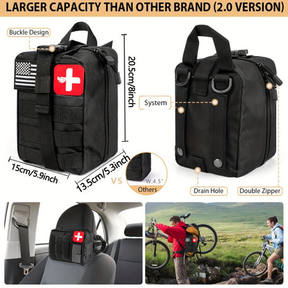 Kit de supervivencia de 250 piezas, kit de primeros auxilios con bolsa compatible con sistema Molle y tienda de campaña de emergencia, kit de emergencia para terremotos, aventuras al aire libre, senderismo, caza, regalos para hombres y mujeres.