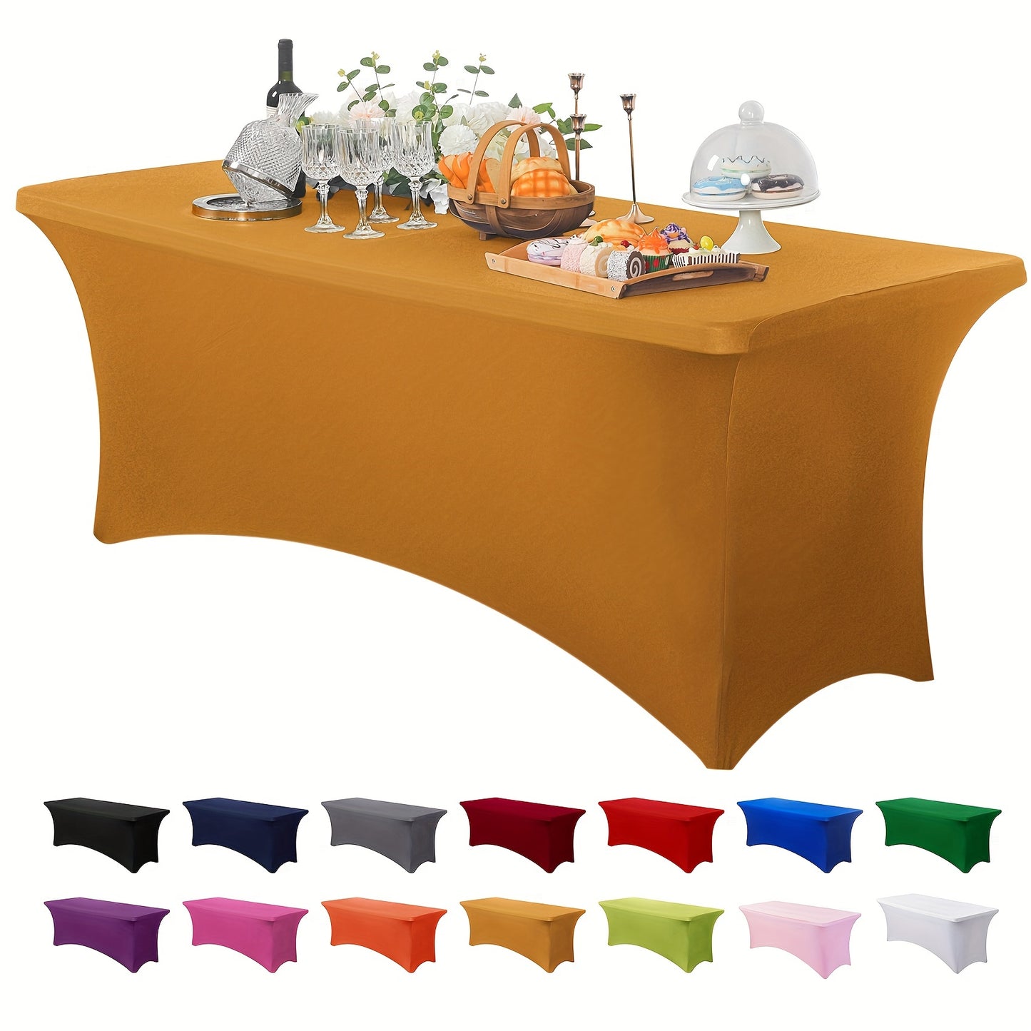 Mantel de licra de 1/2 pieza, cubierta de mesa elástica, mantel rectangular ajustado, mantel de patio elástico universal para bodas, banquetes, fiestas y eventos