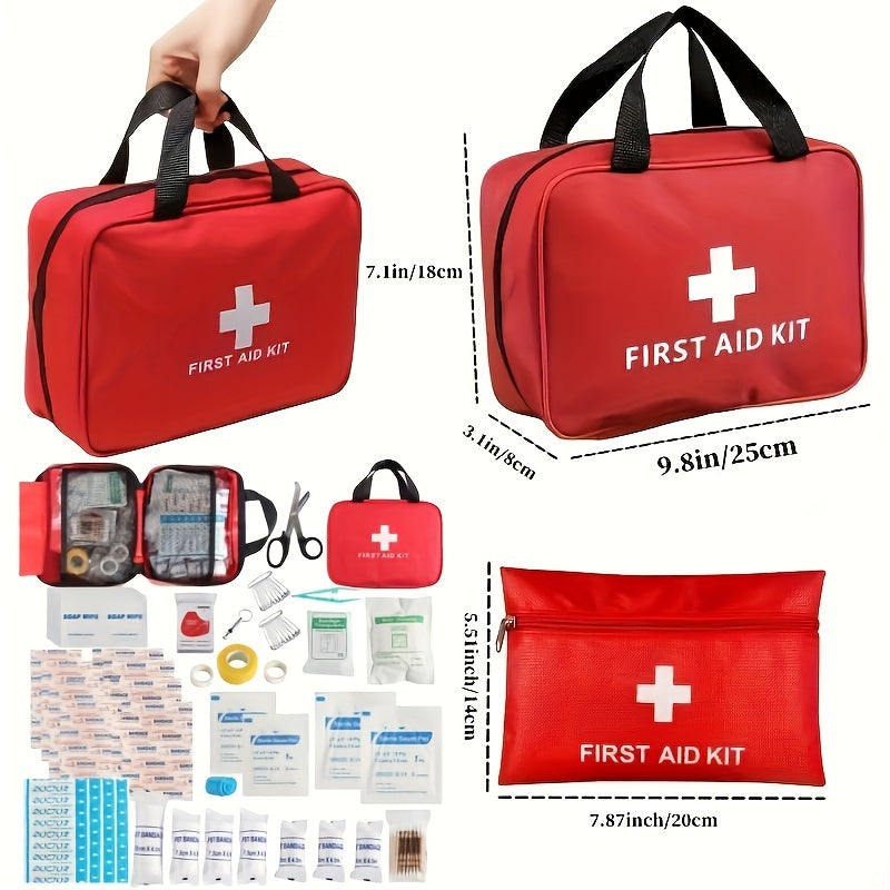 Kit de primeros auxilios multiusos para el hogar, campamentos y caminatas: preparación para emergencias con suministros esenciales, vendas, tijeras, pinzas; paquete portátil y duradero de dos tamaños, incluye toallitas limpiadoras