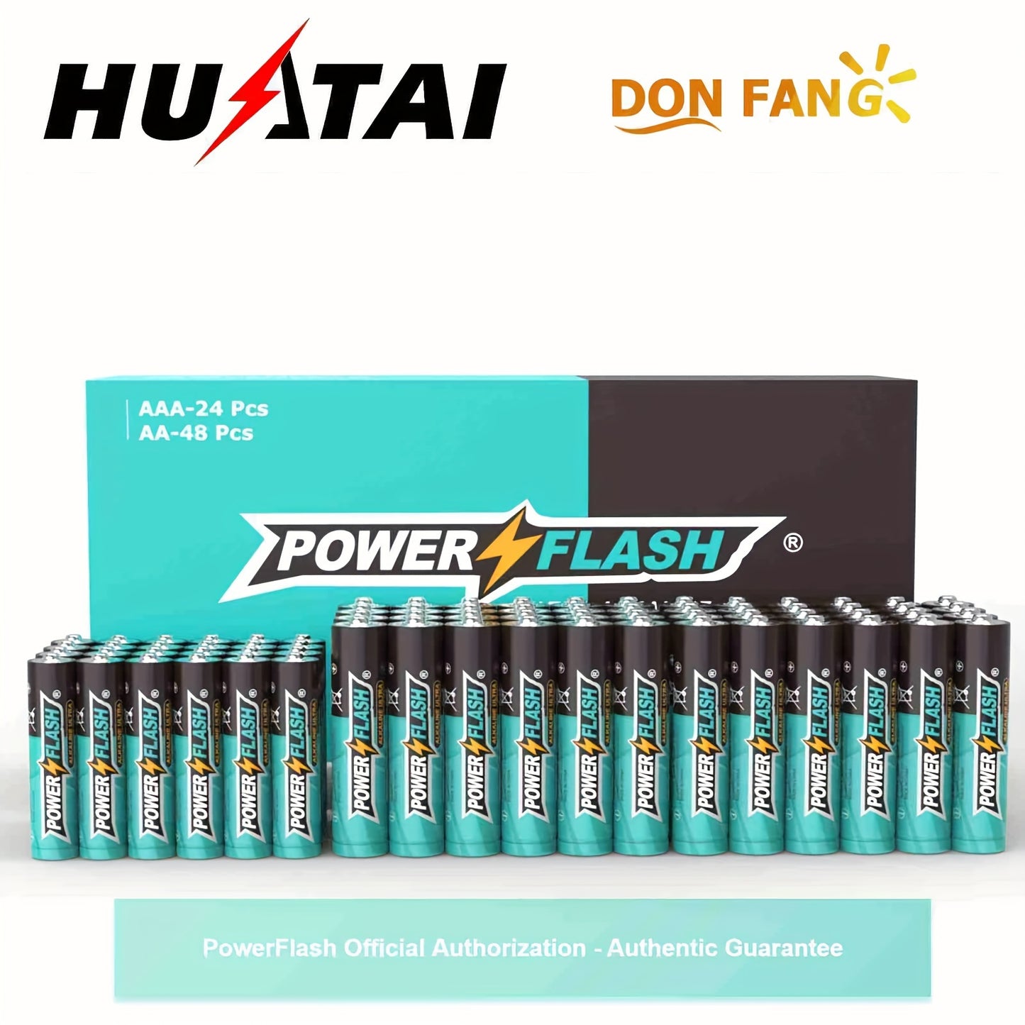 Pilas alcalinas de larga duración PowerFlash, paquete combinado, juego de 24 pilas AAA y 48 pilas AA para el hogar, diversos dispositivos domésticos y el trabajo