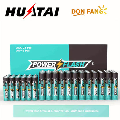 Pilas alcalinas PowerFlash de larga duración, paquete combinado, juego de 24 pilas AAA y 48 pilas AA para el hogar, varios dispositivos domésticos, trabajo