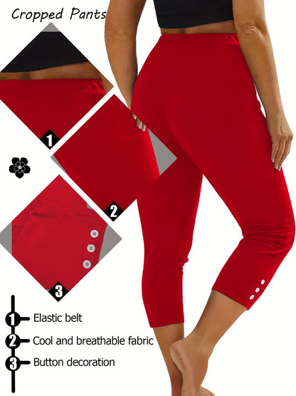 Paquete de 6 leggings cortos deportivos de moda para mujer, pantalones de yoga ajustados informales con detalles de botones, ropa deportiva elástica, varios colores