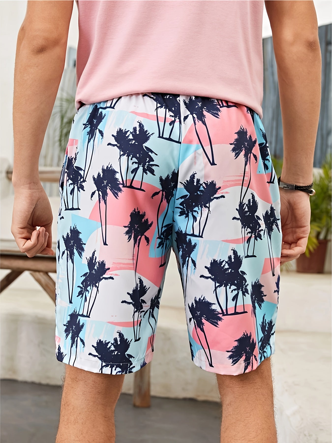 Pantalones cortos de playa para hombre con estampado de árbol de coco, secado rápido con cordón, ligeros para vacaciones de verano en la playa y surf