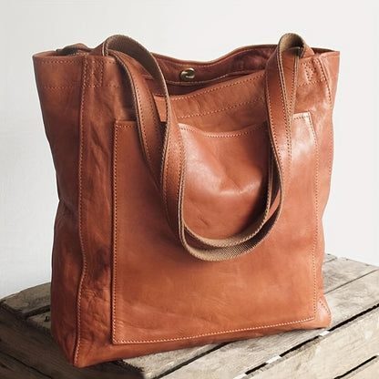 Bolso de mano retro de color sólido, bolso de hombro de PU de cuero aceitado, bolso con múltiples bolsillos para uso diario