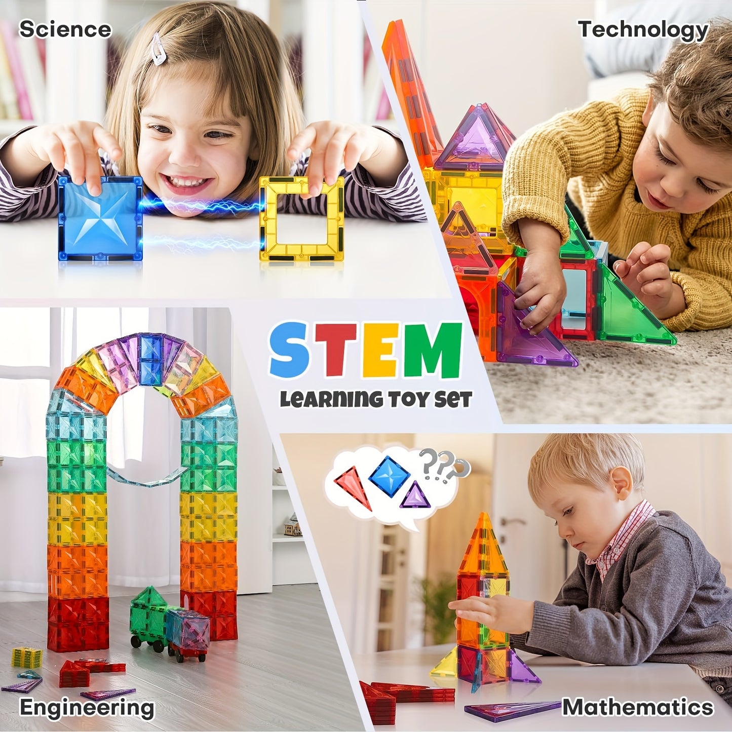 Juego de 120 piezas de azulejos magnéticos de lujo con 2 coches, bloques de construcción de azulejos magnéticos de diamante 3D, juguetes Montessori para 3 a 8 años, juguetes educativos sensoriales para niños preescolares STEM, regalo de Navidad y Hal