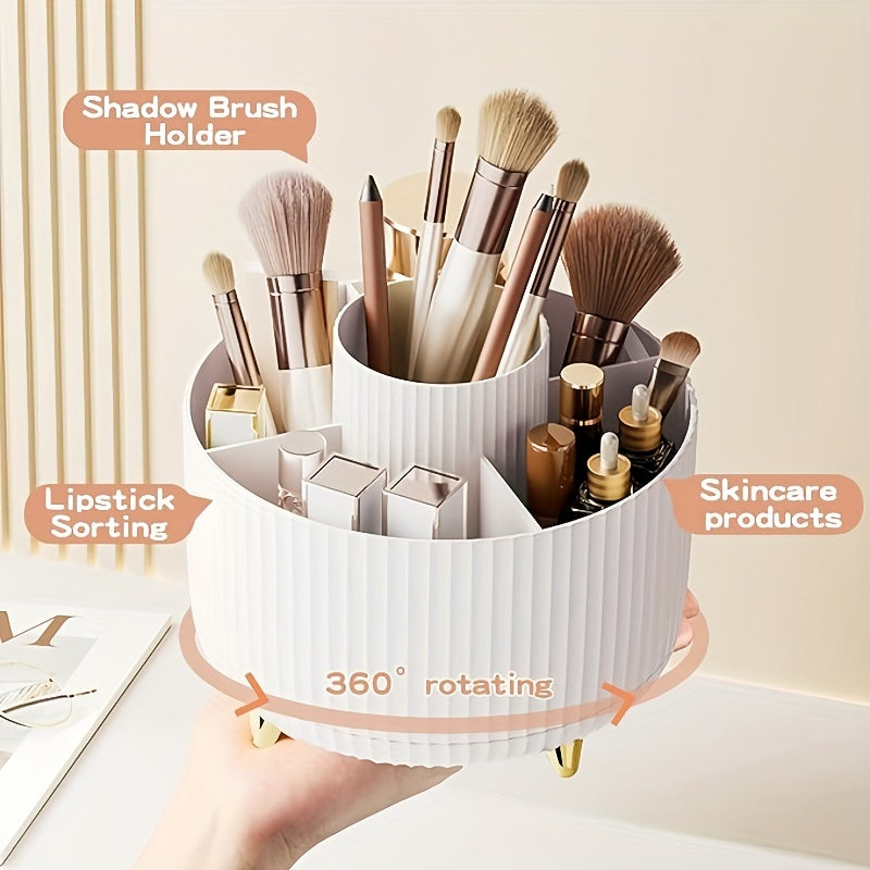 Organizador de maquillaje giratorio de 360° - 1 unidad de almacenamiento de cosméticos de plástico con 5 compartimentos - Soporte multifuncional para brochas, lápices labiales, productos para el cuidado de la piel y artículos de papelería - Organizad