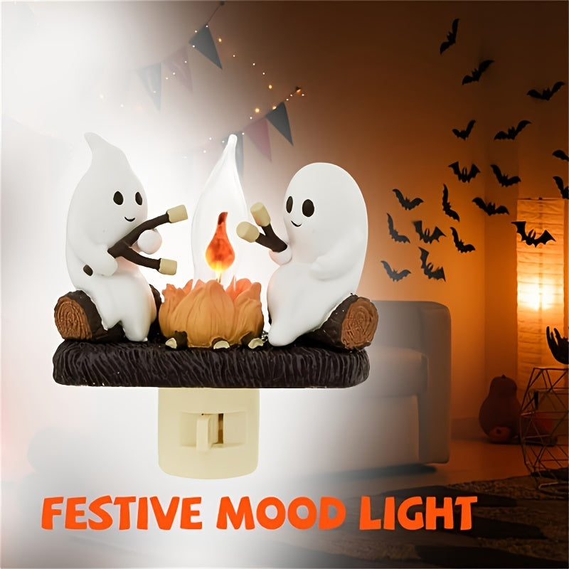 Luz Nocturna Parpadeante De Fogata Fantasma De Halloween, Luz Nocturna De Halloween con Llama Parpadeante De Fantasmas, Luz Nocturna De Fogata Eléctrica Pequeña LED 3D, Luz Nocturna De Halloween Decoraciones Interiores Para Amigos Familiares