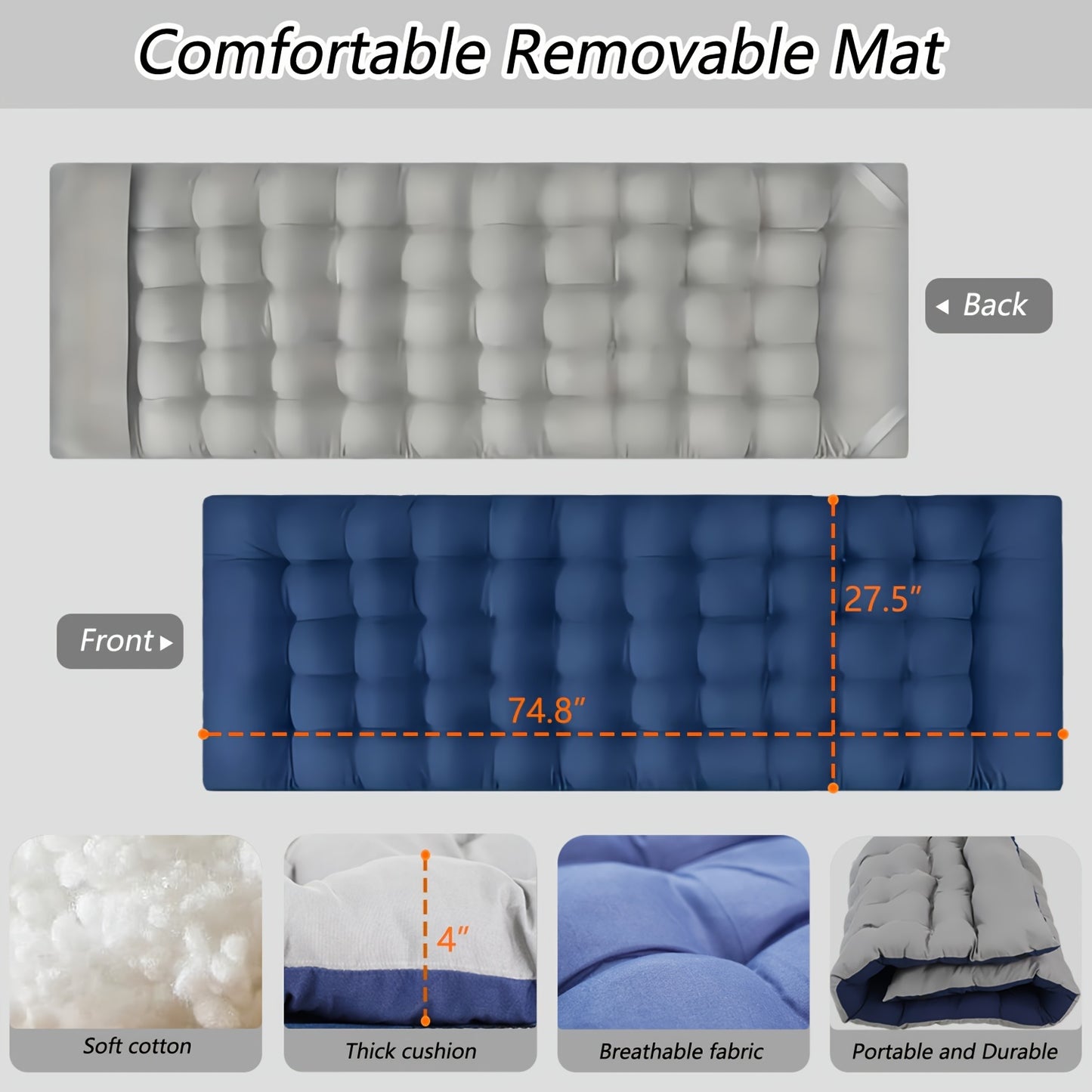 1 cama plegable, catres de camping con colchón de doble cara, cama plegable portátil para invitados, cama para dormir resistente con bolsa de transporte, gris y azul