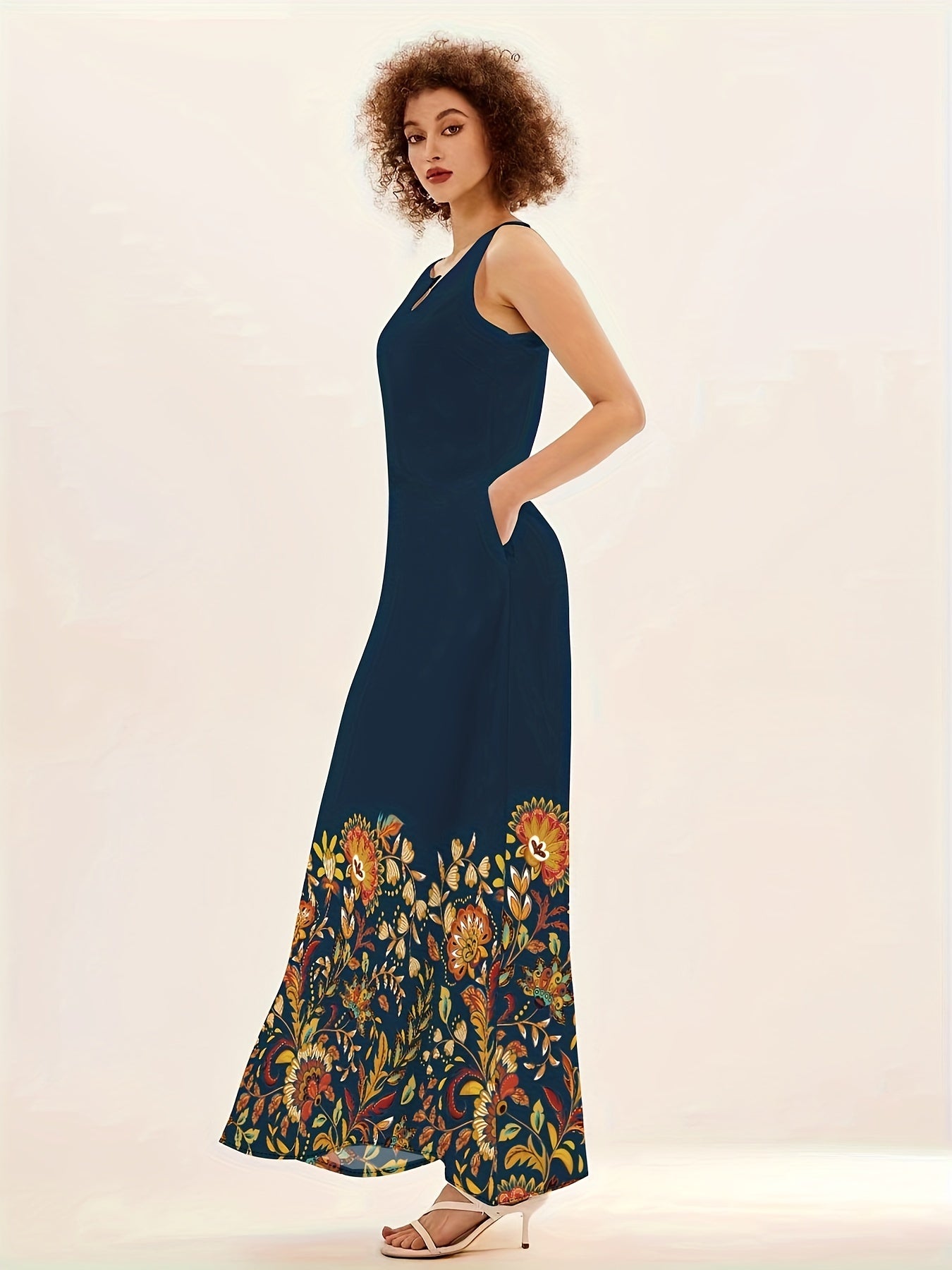 Vestido maxi sin mangas con estampado floral, vestido casual retro sin mangas para verano y primavera, ropa de mujer