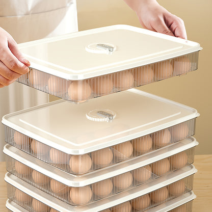 Cajón de plástico de gran capacidad para almacenamiento de huevos para refrigerador con tapa, organizador de almacenamiento doméstico para nevera.