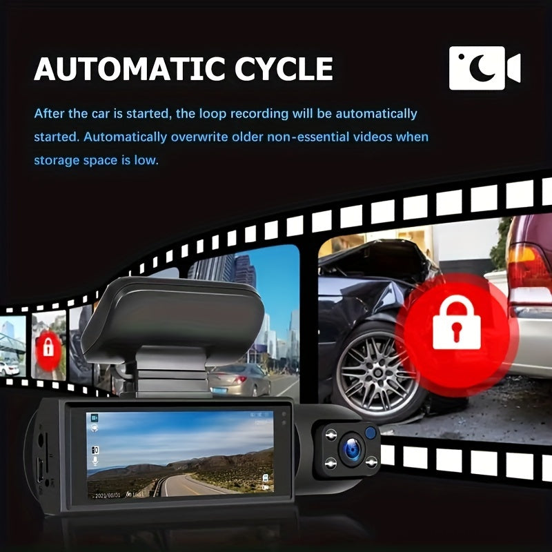 Cámara dual de 1080P, cámara de tablero para automóviles, frontal e interior, cámara de automóvil con visión nocturna por infrarrojos, grabación en bucle, cámara de automóvil gran angular con pantalla IPS de 3,16 pulgadas, cámara de video de tablero