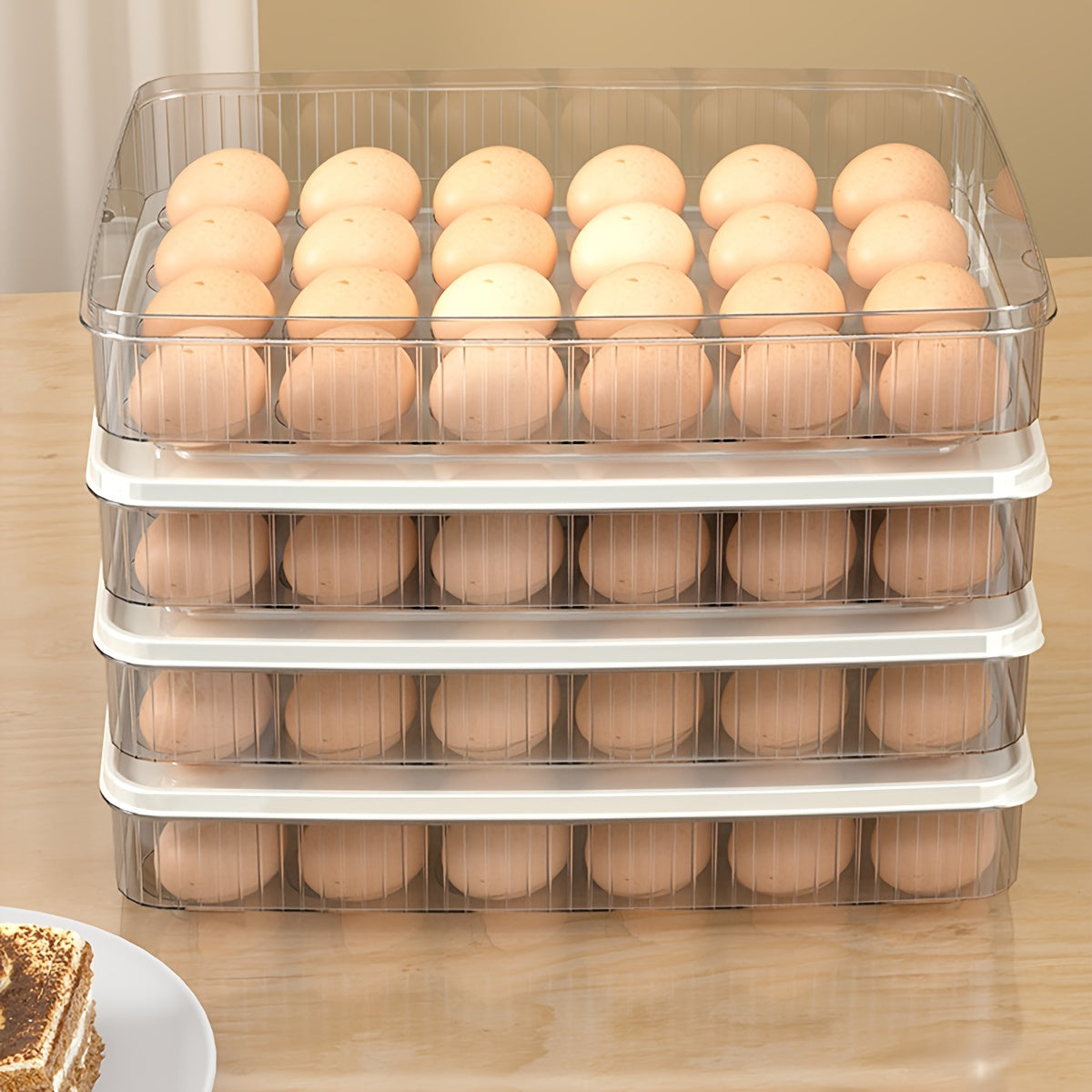 Cajón de plástico de gran capacidad para almacenamiento de huevos para refrigerador con tapa, organizador de almacenamiento doméstico para nevera.