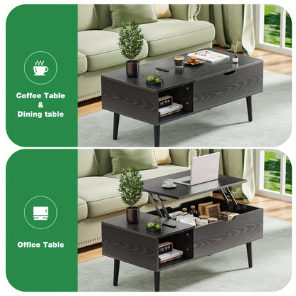 Mesa de centro elevable de madera con estante de almacenamiento ajustable y compartimento oculto, mesa de comedor elevable pequeña para el hogar, la sala de estar y la oficina