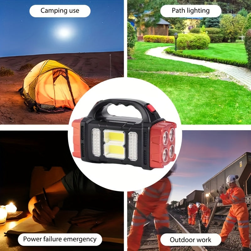 Luz LED solar multifuncional para acampar, linterna recargable portátil brillante, adecuada para caminatas al aire libre y campamentos