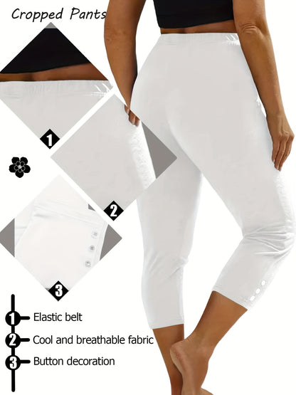 Paquete de 6 leggings cortos deportivos de moda para mujer, pantalones de yoga ajustados informales con detalles de botones, ropa deportiva elástica, varios colores