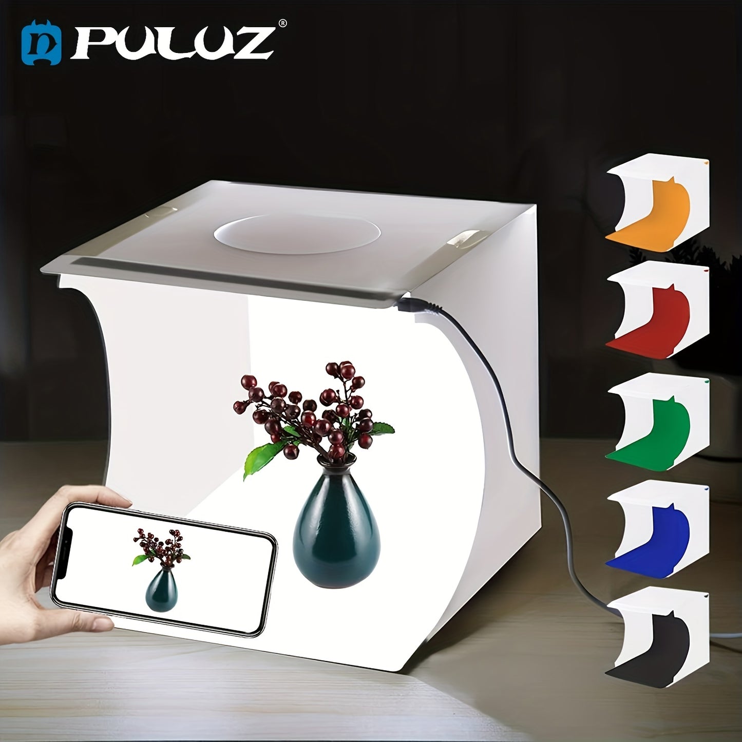 Kit de caja de tienda de campaña con luz para sesión de fotos, portátil, plegable, 550LM, 19,99 cm, con fondos de 6 colores, negro, blanco, amarillo, rojo, verde, azul