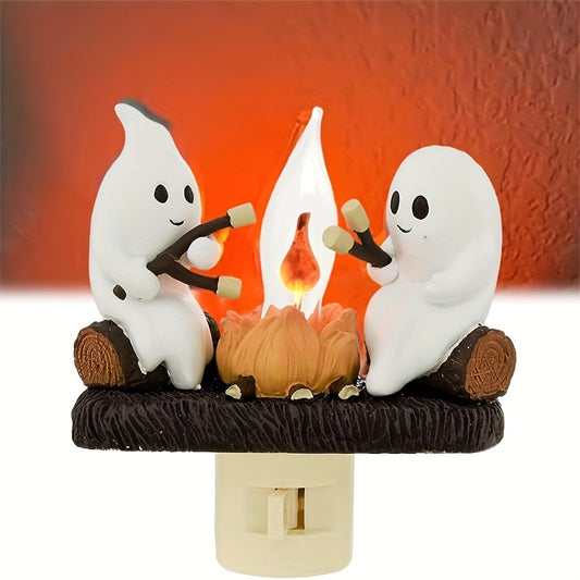 Luz Nocturna Parpadeante De Fogata Fantasma De Halloween, Luz Nocturna De Halloween con Llama Parpadeante De Fantasmas, Luz Nocturna De Fogata Eléctrica Pequeña LED 3D, Luz Nocturna De Halloween Decoraciones Interiores Para Amigos Familiares