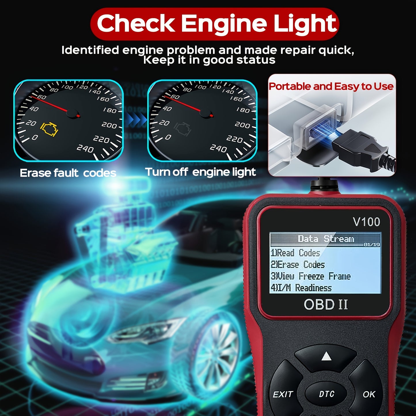 Escáner de diagnóstico OBD2 automotriz Lector de código Lector de código de falla del motor El escáner puede diagnosticar la herramienta de escaneo para todos los automóviles con protocolo OBD II desde 1996, preparación I/M, prueba de batería, lectura