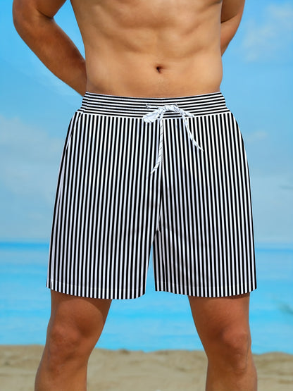 Pantalones cortos de playa sueltos a rayas para hombre, ropa deportiva, pantalones cortos de secado rápido con cordón, pantalones cortos ligeros para vacaciones de verano en la playa y surf