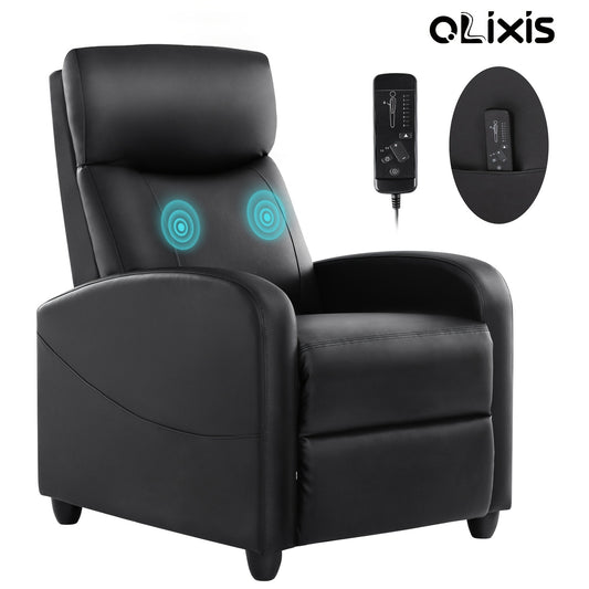 OLIXIS - Sillón reclinable de cuero para masajes, sofá cama, sillones de salón para adultos, sofá individual para dormitorio con soporte lumbar, respaldo ajustable y reposapiés