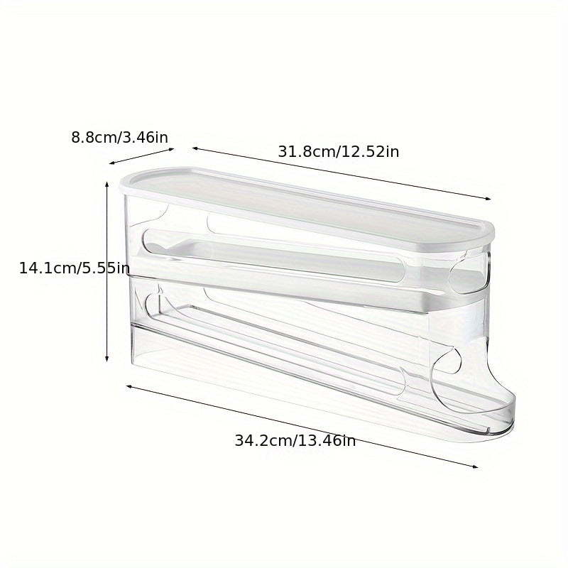 Caja de almacenamiento de huevos rodante que ahorra espacio para la puerta lateral del refrigerador: plástico duradero, sin batería, accesorio de cocina esencial