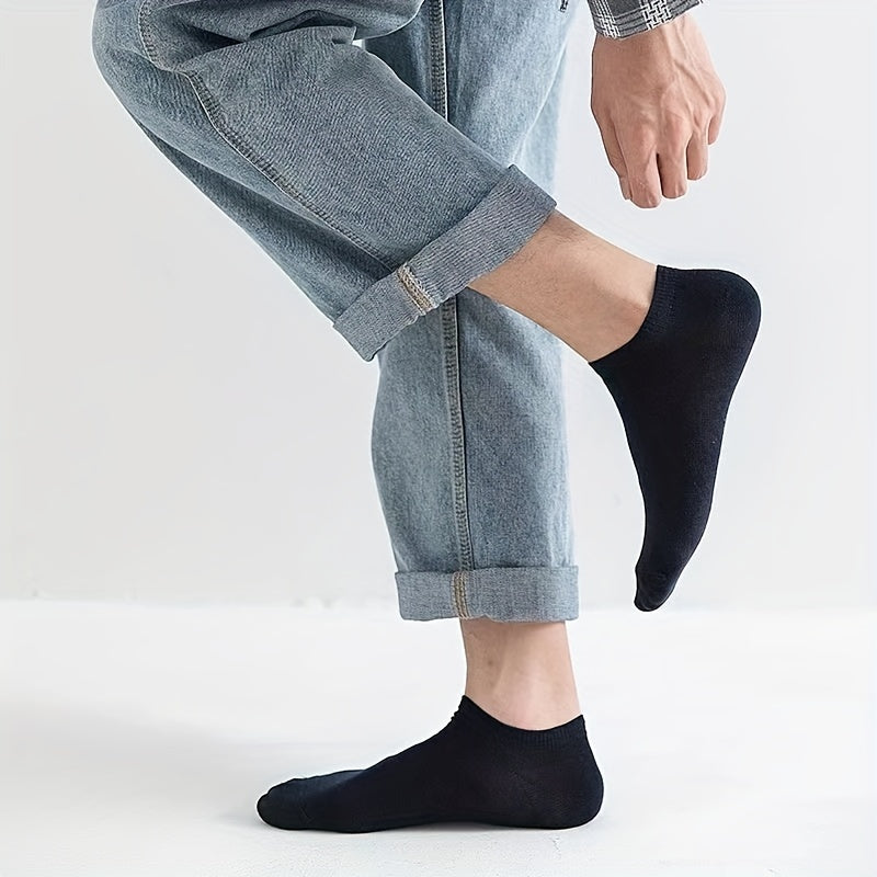 5/10 pares de calcetines tobilleros sólidos de corte bajo para hombre, calcetines transpirables antiolor y absorción de sudor, para uso en todas las estaciones