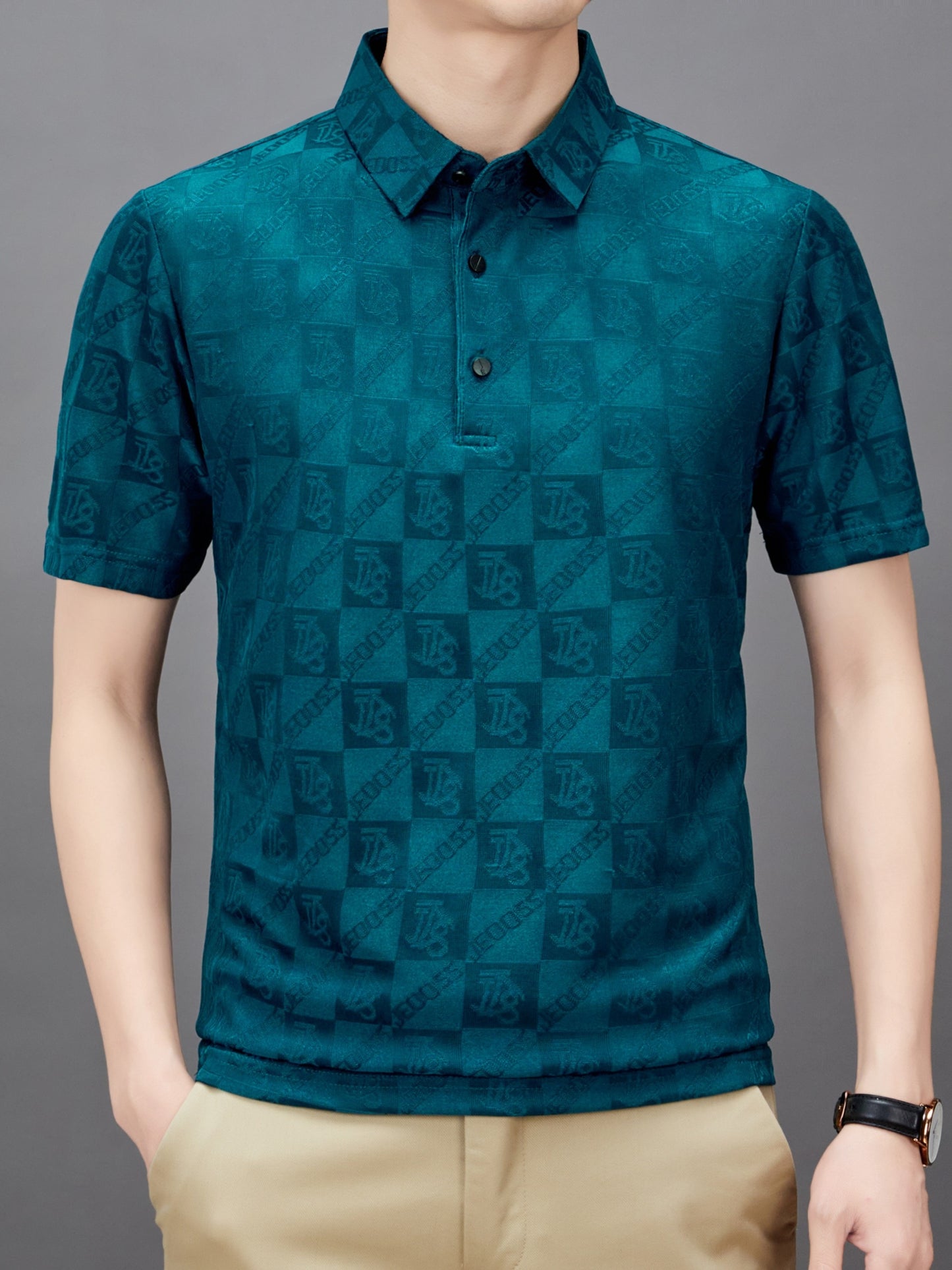 Camisa de golf con estampado a cuadros para hombre, camisa informal de manga corta con medio botón y solapa para exteriores